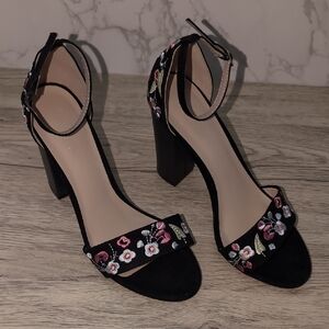Embroidered Black Women's Heels
